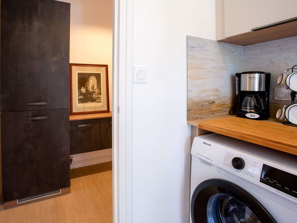 Laundry Room, Washing Machine, Clothes Dryer, Kitchen Appliance, Home Appliance, Wood, Laundry, Floor, Flooring, Coffeemaker