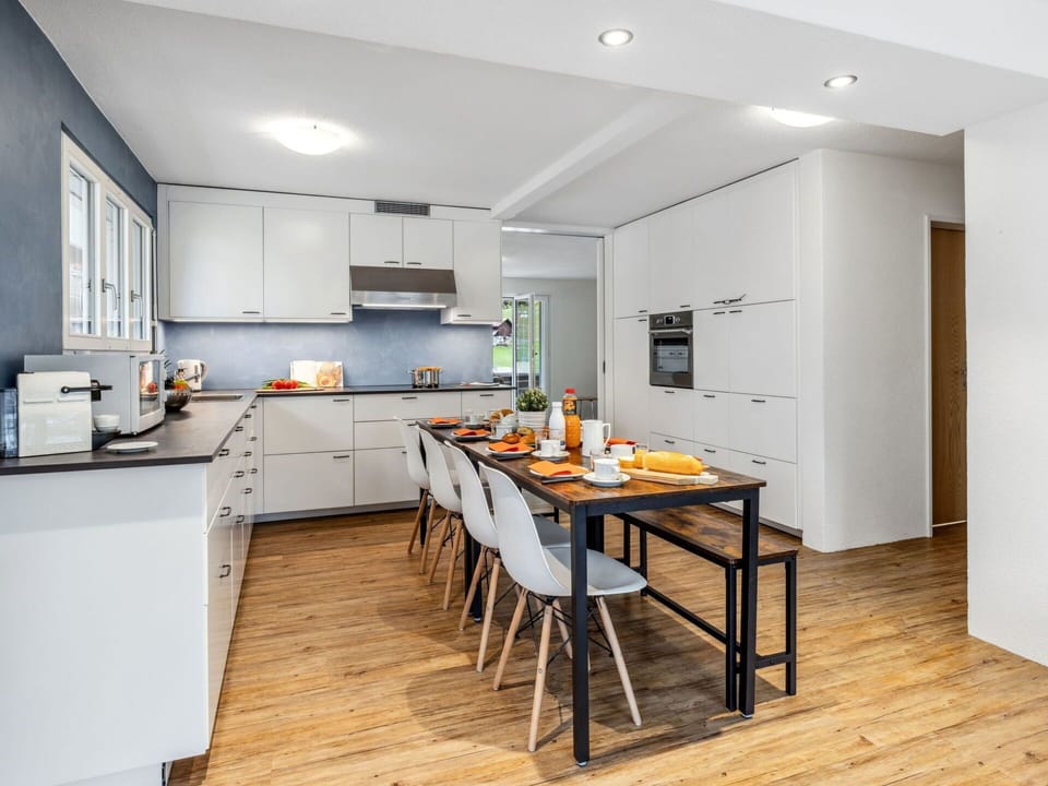 Furniture, Kitchen, Interior Design, Flooring, Countertop, Cabinetry, Wood, Kitchen Appliance, Floor, Ceiling
