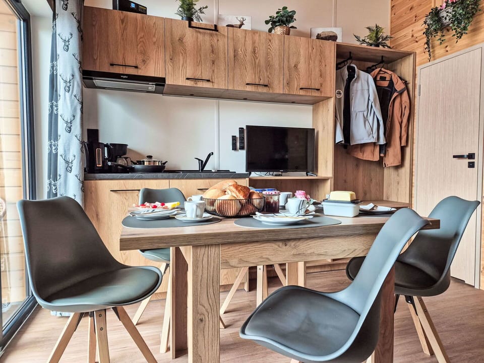Furniture, Wood, Interior Design, Kitchen, Flooring, Room, Kitchen & Dining Room Table, Floor, Countertop, Home Appliance