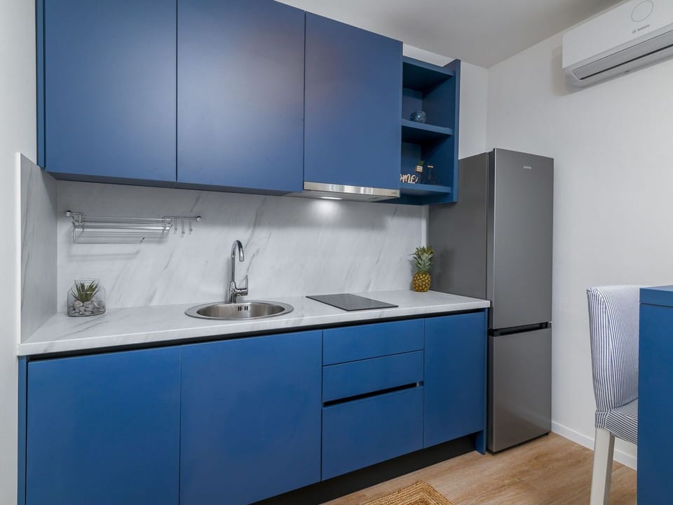 Cabinetry, Property, Countertop, Tap, Furniture, Sink, Blue, Kitchen Sink, Kitchen, Interior Design