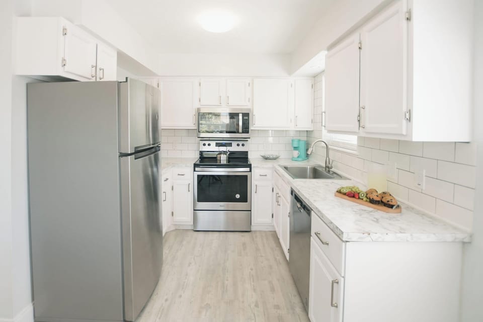 Fully stocked kitchen.