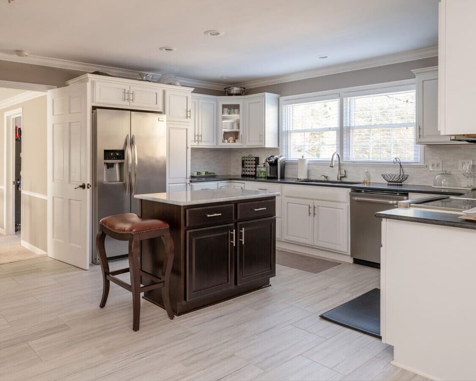 Refrigerator, island and Keurig