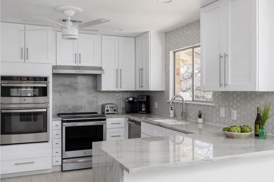 Microwave, 2 ovens, stovetop, dishwasher.  There are 2 coffee machines 