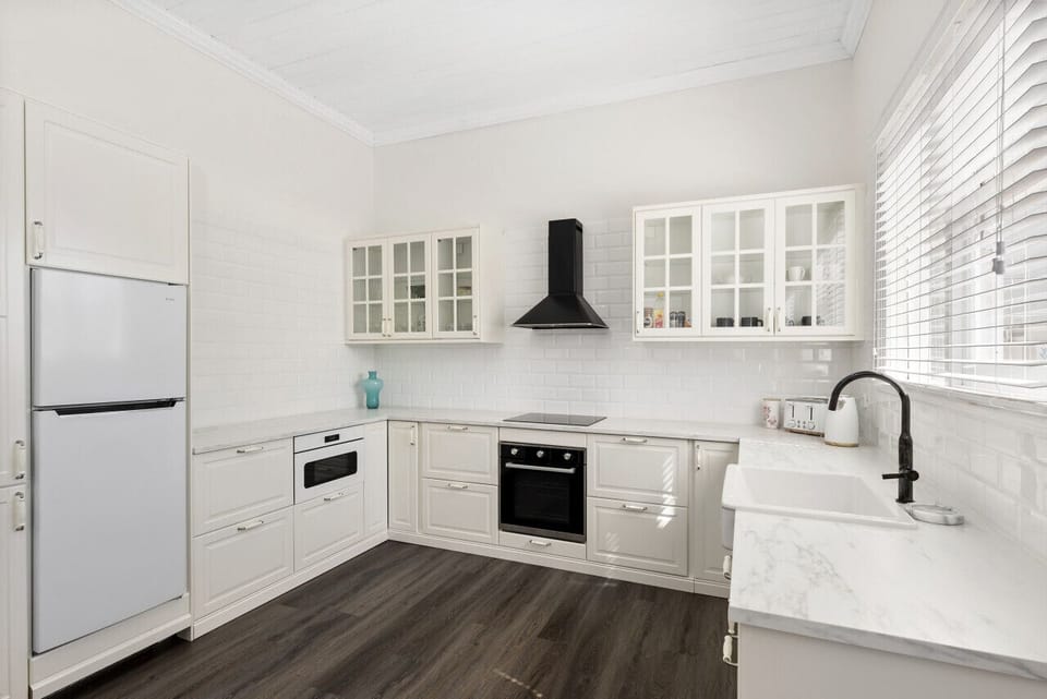 A home away from home with everything you need - oven, stove top, fridge, toaster, kettle and microwave.