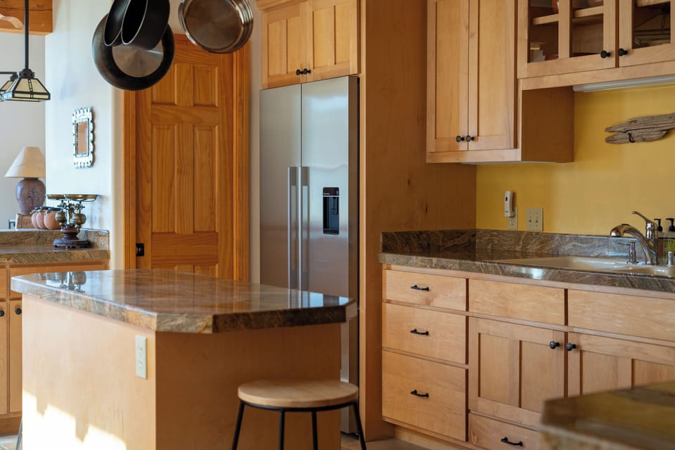 View from kitchen to dining area.