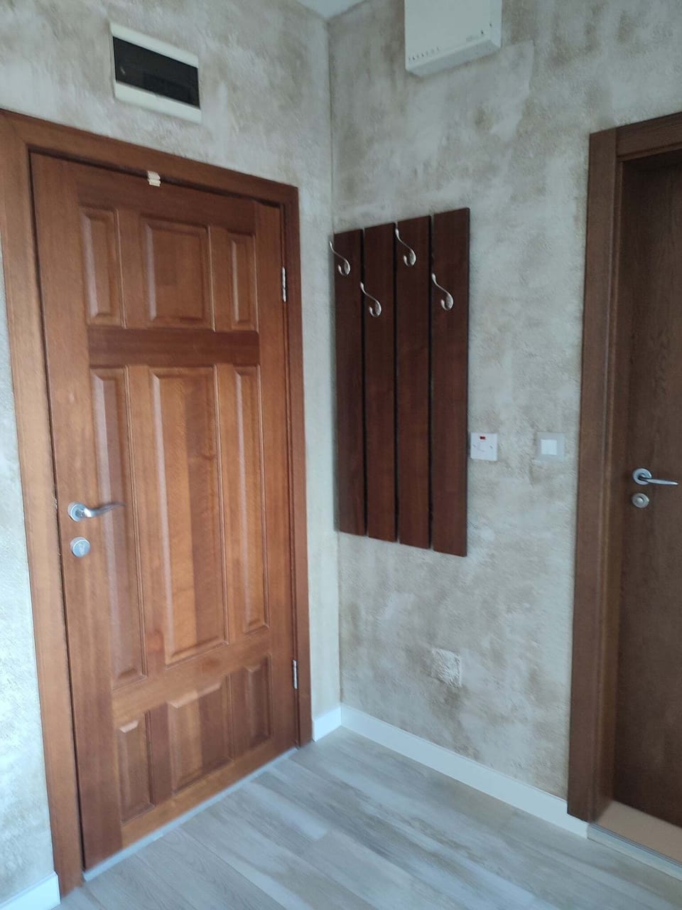 Front door and bathroom door.