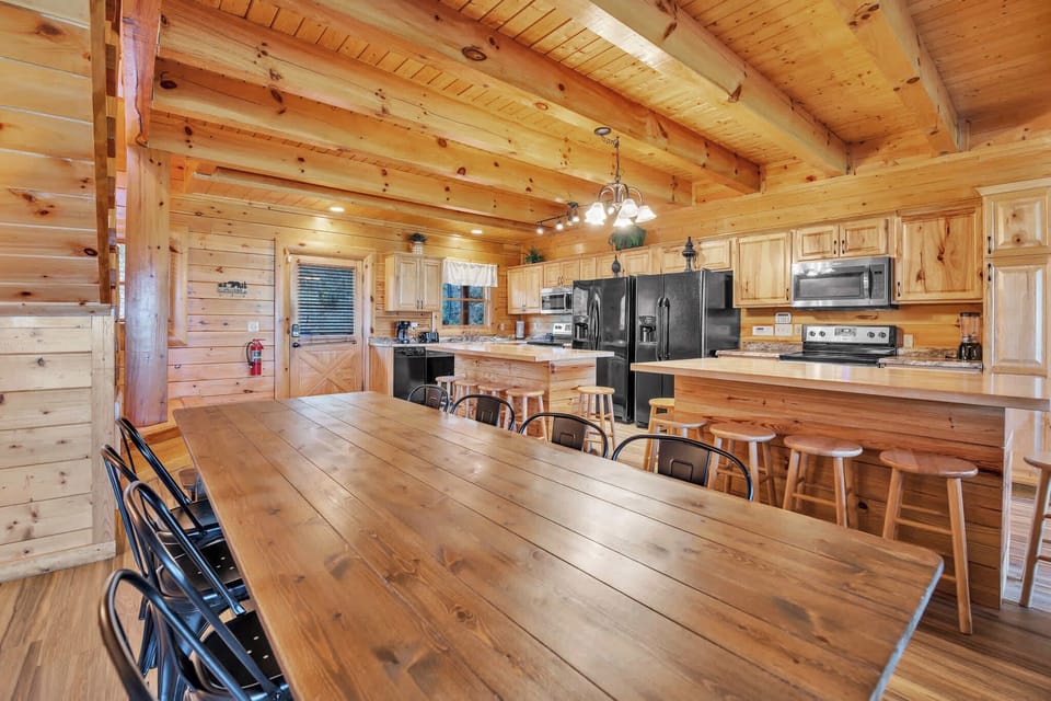 Come together for meals at the dining table, with seating for 12