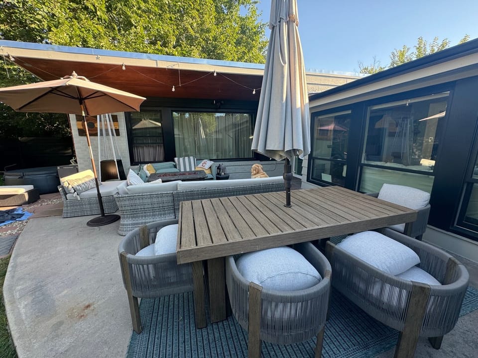 Backyard is so big and private.  Completely fenced in for dogs. 