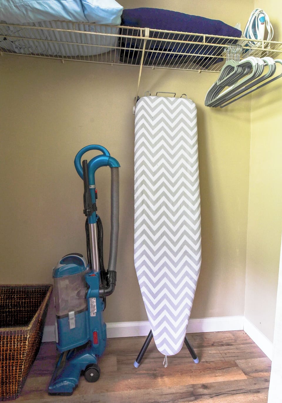 Iron, ironing board and vacuum live in the Queen bedroom. (No vacuuming needed)