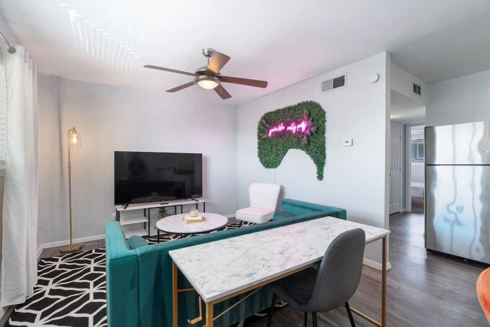 Comfortable Living Room With Glowing Lights