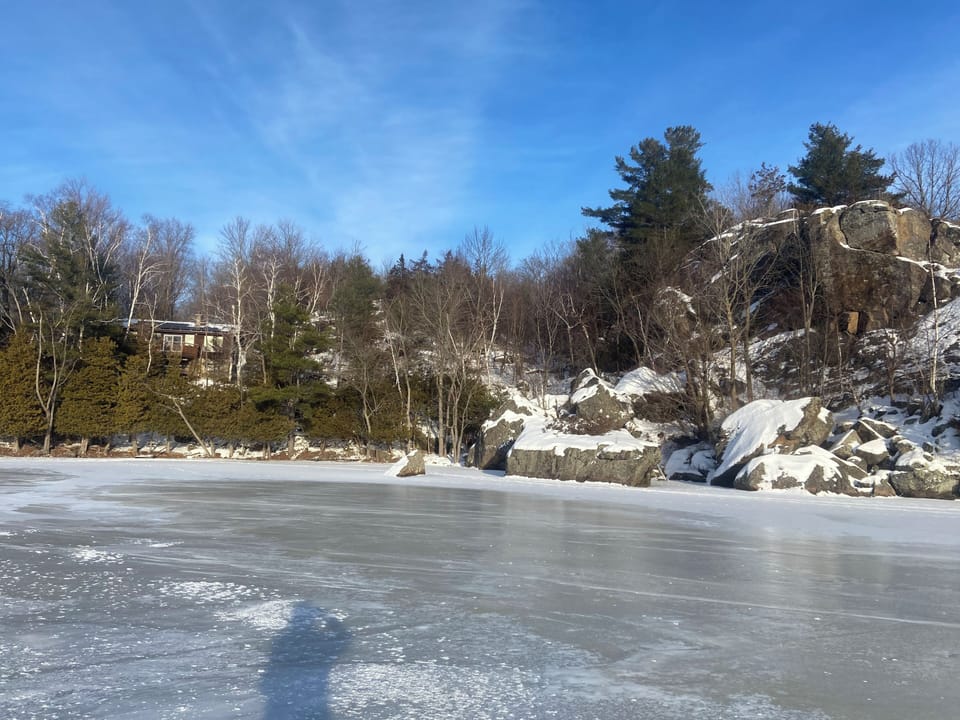View of our private bay from the ice in winter