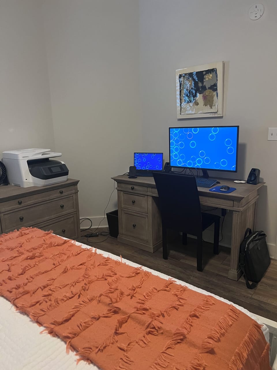 Bedroom 2 has desk and printer with 32" monitor perfect for docking your laptop.