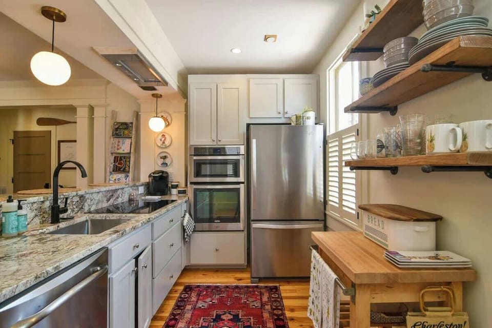 A fully equipped kitchen ensures you have what you need no matter what. Pots, pans and basic pantry essentials can be found stocked in the cabinets.
