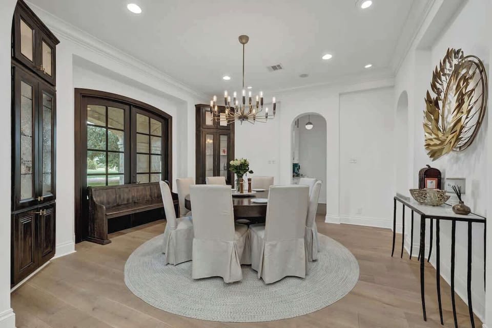 The formal dining room will fit eight