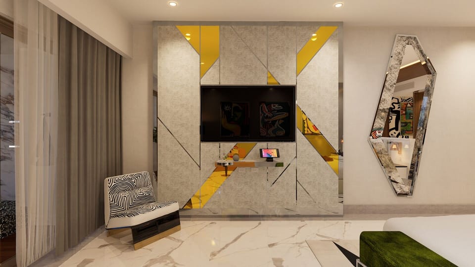 Modern suite with chic décor & sleek entertainment center at Hotel Mousai Cancun
