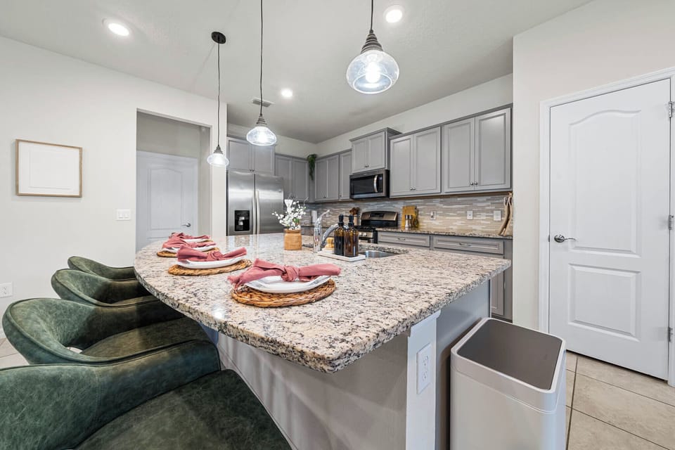 Table setup for the kitchen island dining