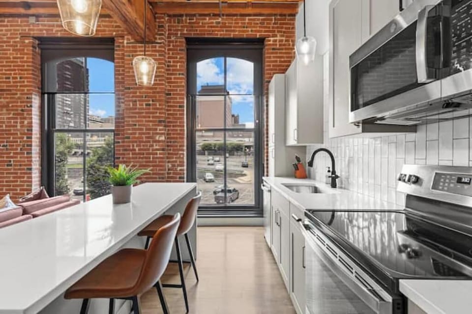 Open floor plan with bar height counter