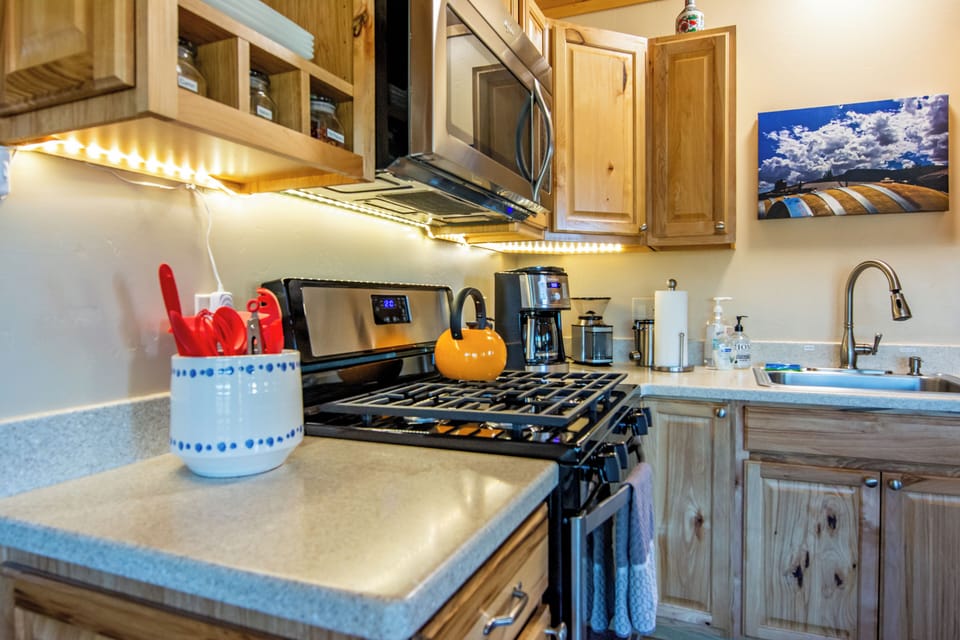 Kitchen with gas stove and oven