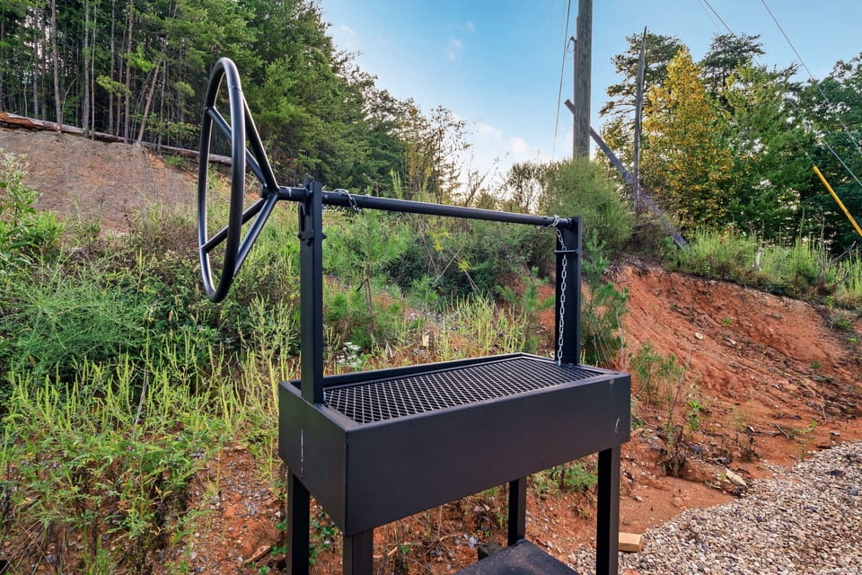 Unique charcoal grill for cookouts amid fresh air and stunning natural scenery.