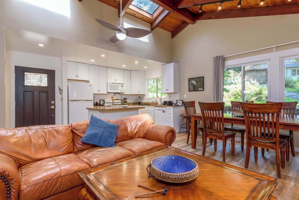 Living, dining, and kitchen area