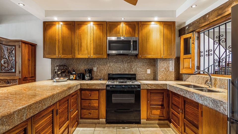 Fully Equipped Kitchen with all you need to make meals while staying with us.