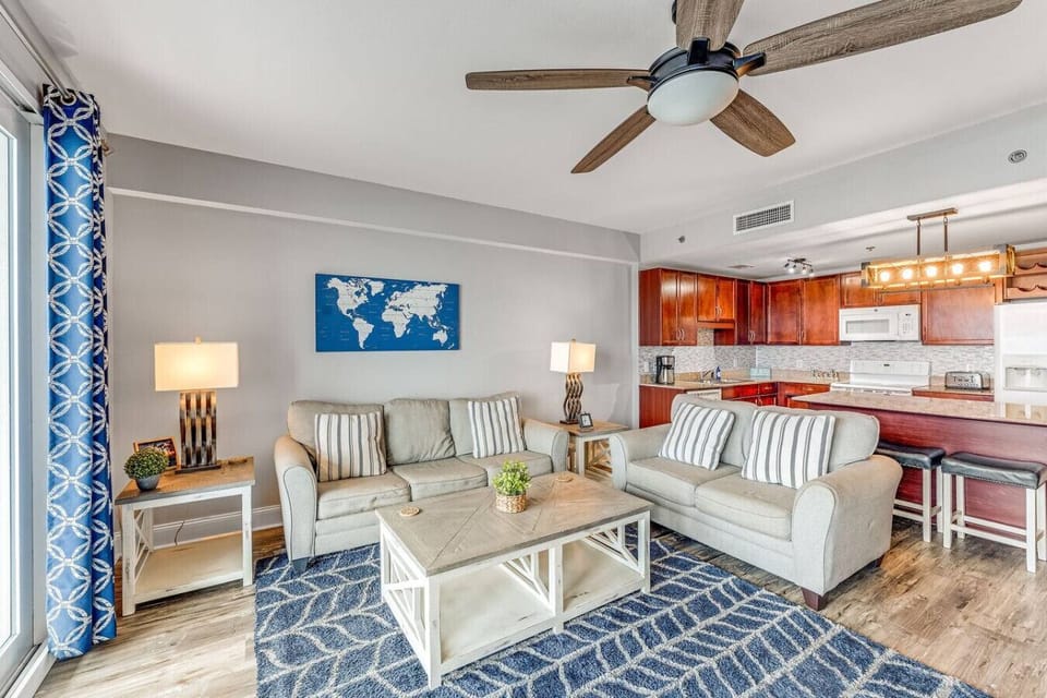 Living Room with Ocean Views, Flat Screen TV, Sleeper Sofa and Direct Balcony Access
