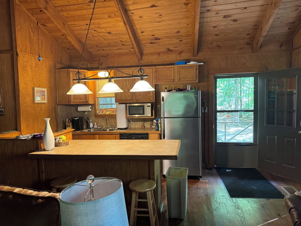 Full size kitchen with bar seating