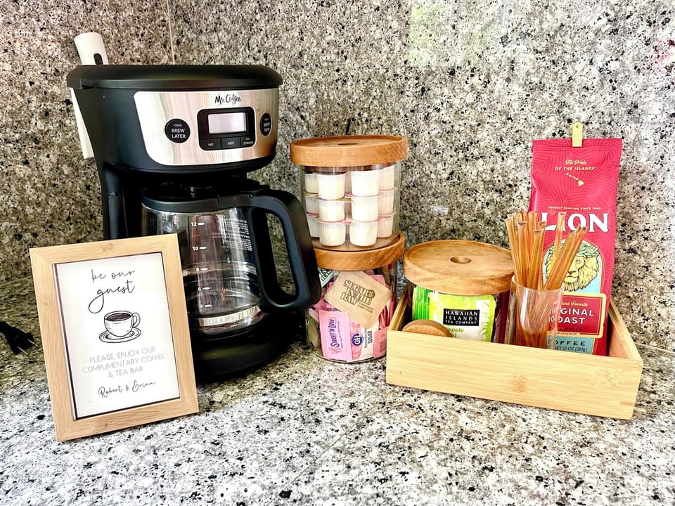 A fully stocked Coffee & Tea Station will greet you on your first morning!