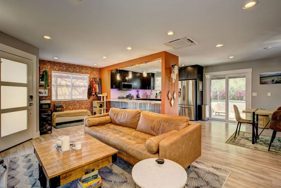 Living area, kitchen, dining room