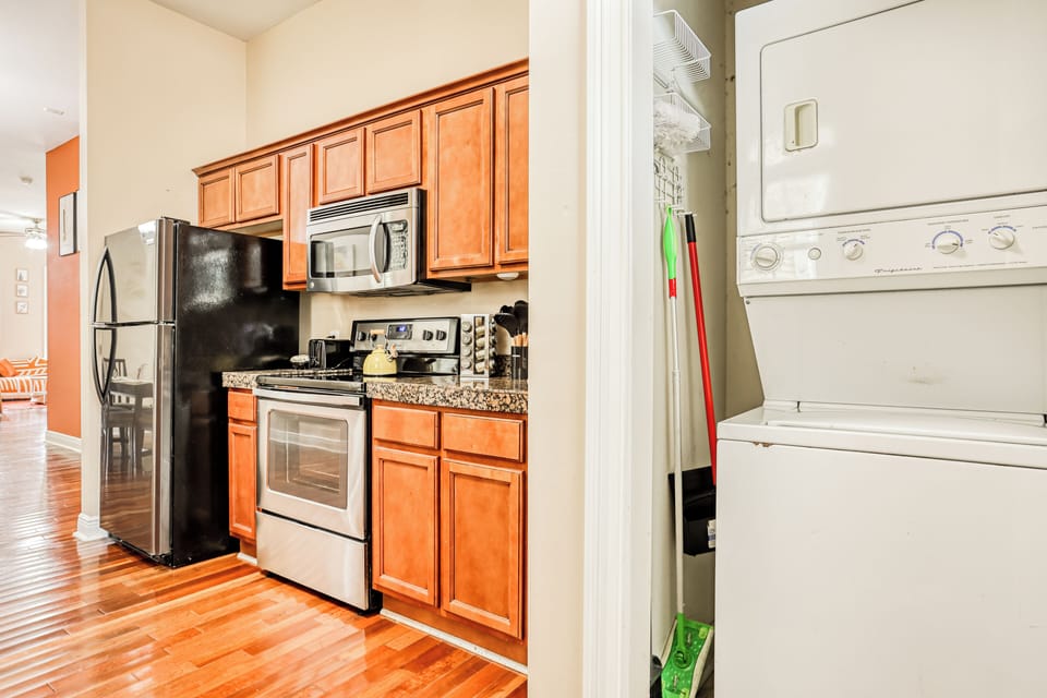 Washer, dryer, and soap conveniently available for your stay.