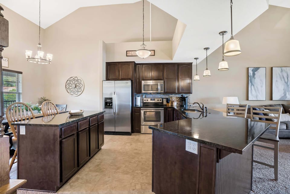Full kitchen with stainless-steel appliances