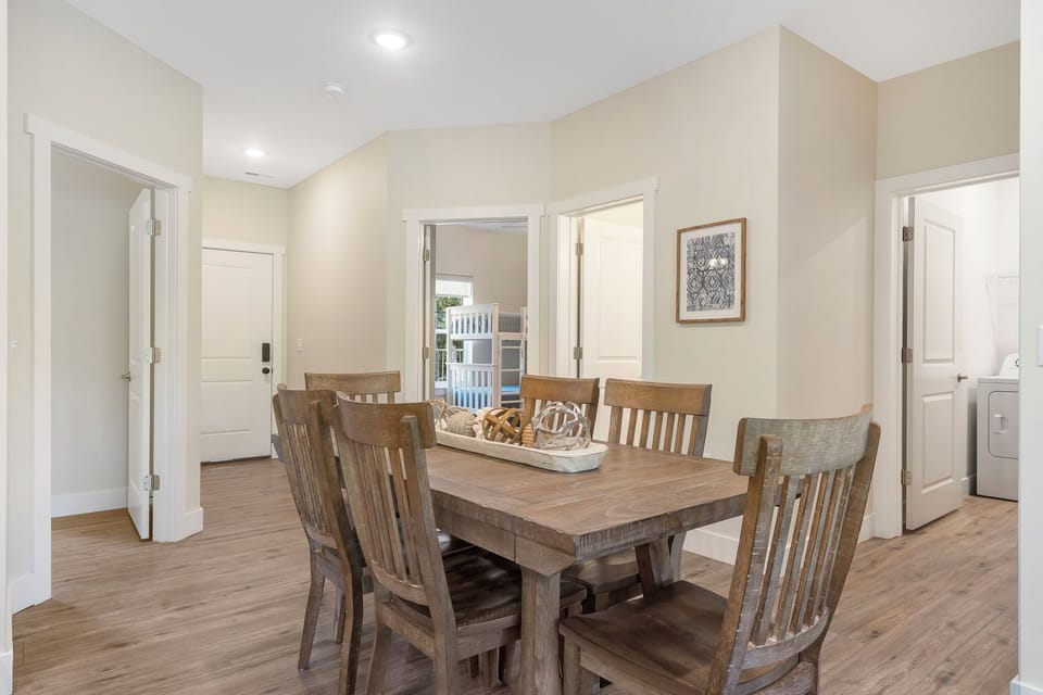 The dining table offers seating for 6