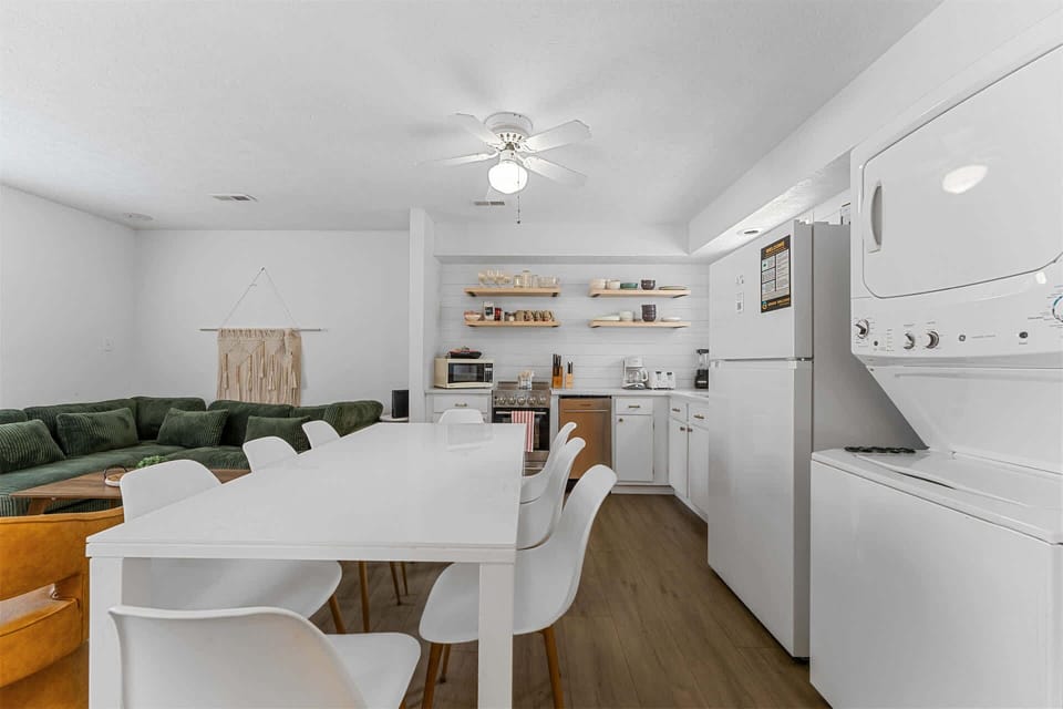 Gather for meals together at the dining table, with seating for 8