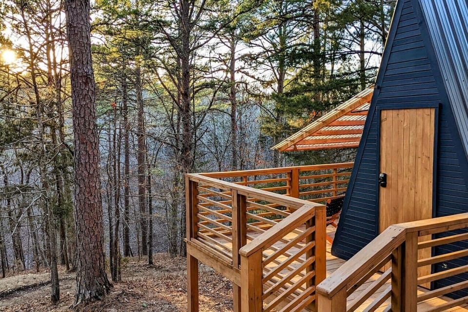 Glamping has electric, air conditioning, and shared bathhouse