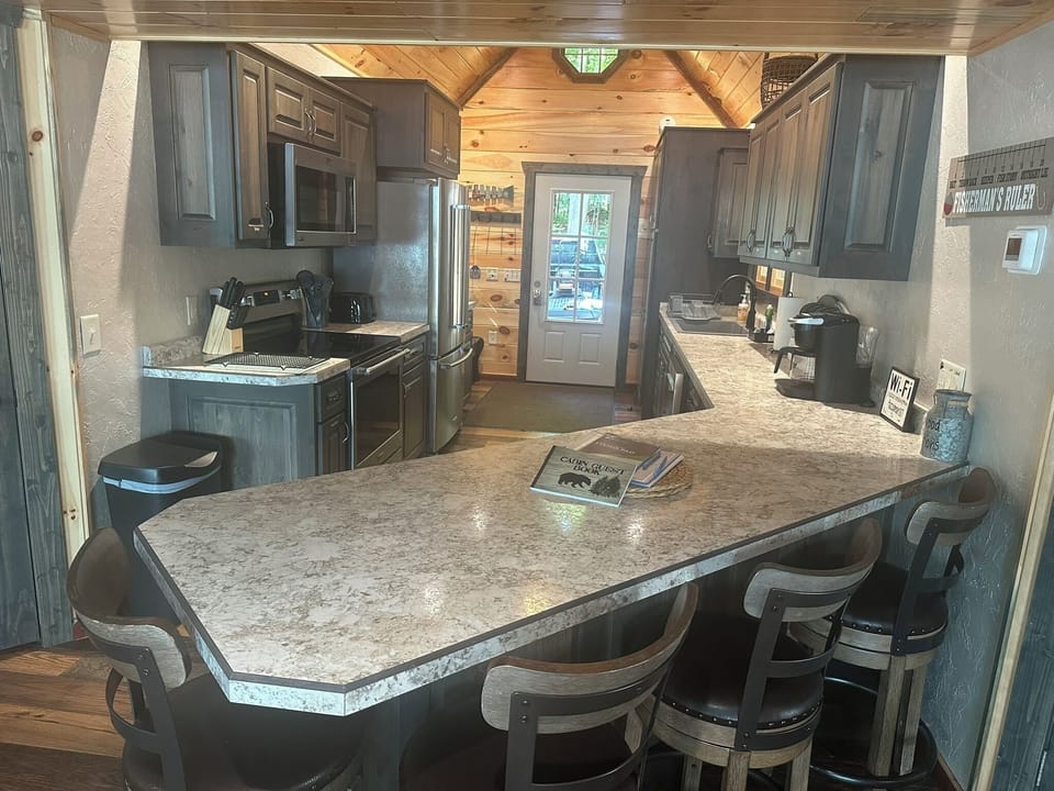 Kitchen from the living room area view