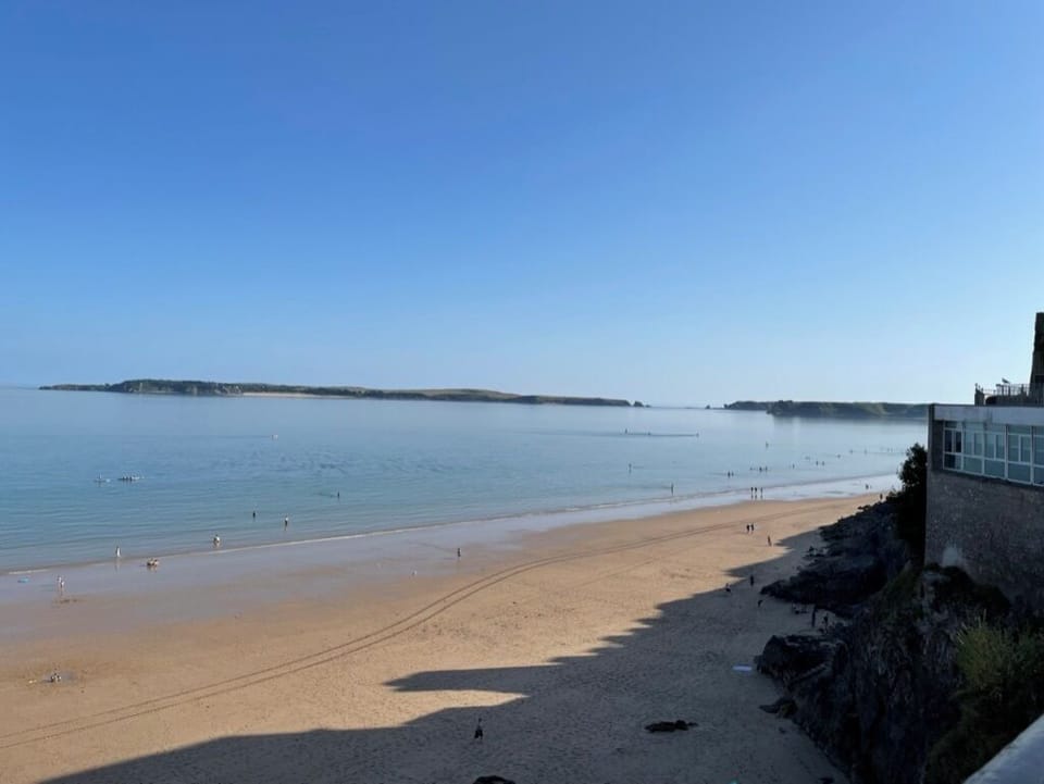 Caldey Island seen from the end of St Mary's Street on a beautiful day