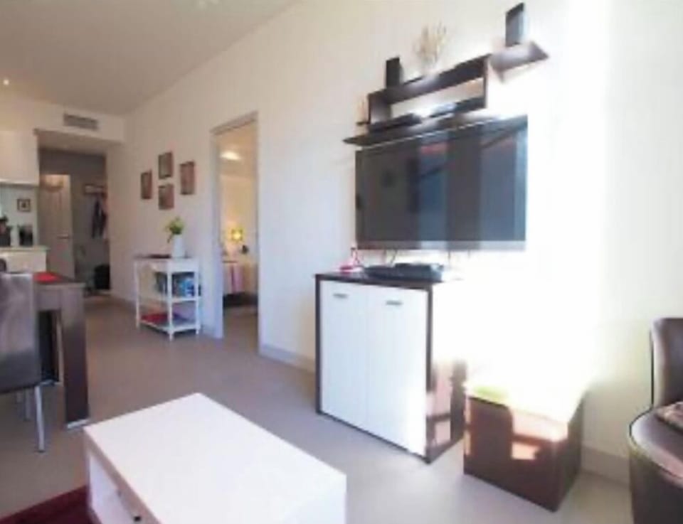 Large screen television. 3 seater sofa bed plus a single armchair 