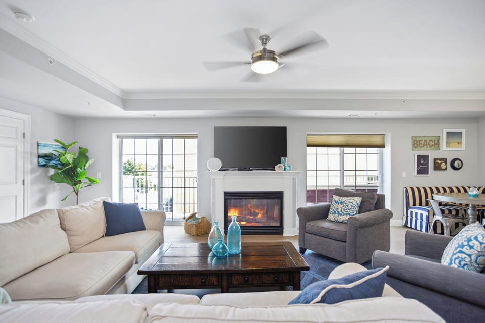Cozy open plan living area in the main space of the condo