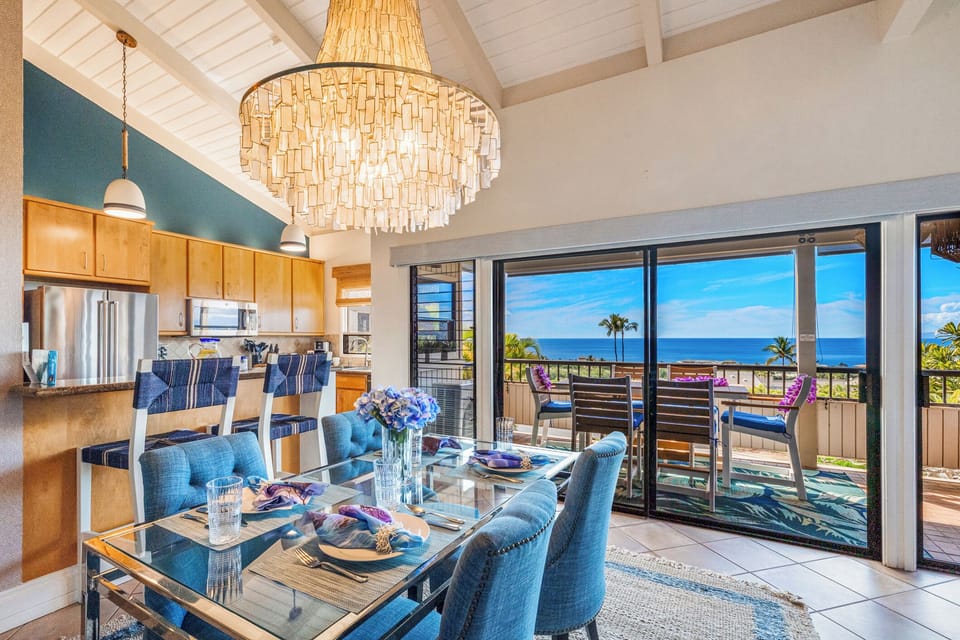 At Wailea Ekolu 1106, dine with stunning ocean views from the bright, window-lined dining area.