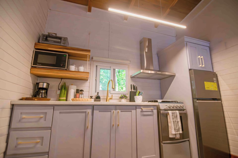 Enjoy a microwave for quick meals, a toaster oven for snacks, and a coffee maker