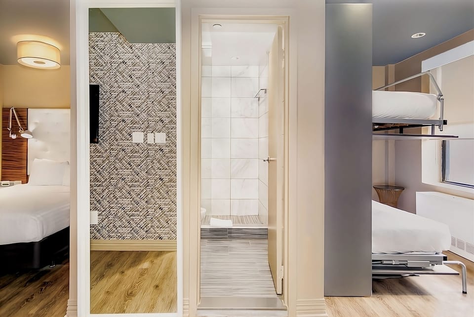 Step into a roomy suite layout with extra storage space.
