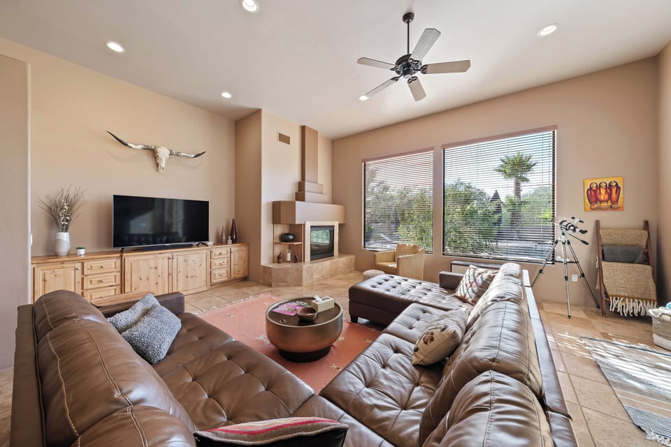 Large living room big enough for everyone to watch a movie together.