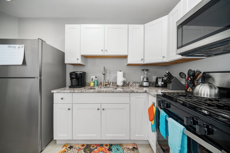 Fridge, microwave, oven, toaster