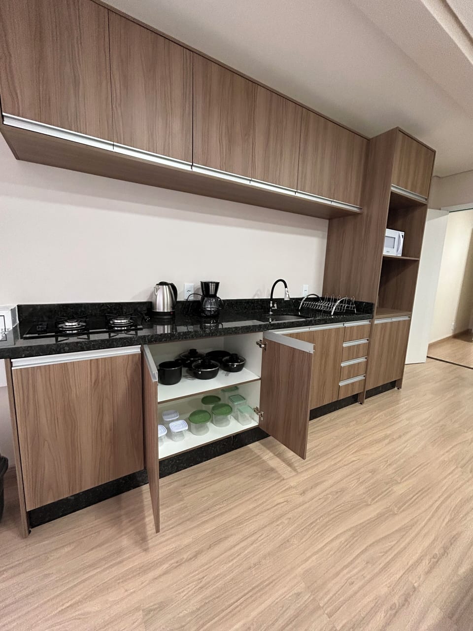 Fridge, microwave, oven, electric kettle
