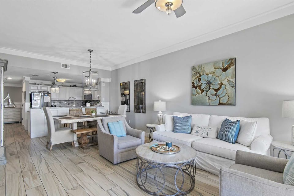 The open-concept living area is perfect for family time after a day at the beach.