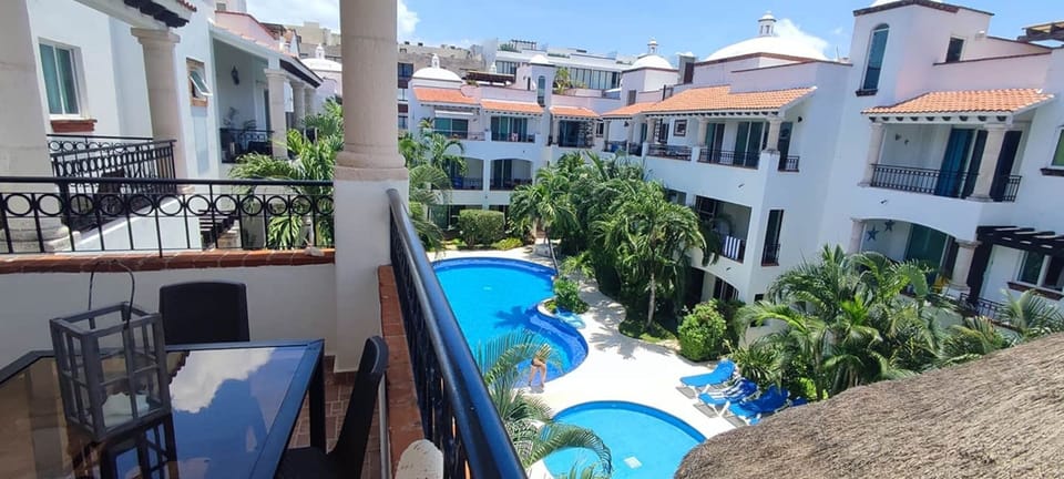 View of the courtyard from the balcony off the living room.