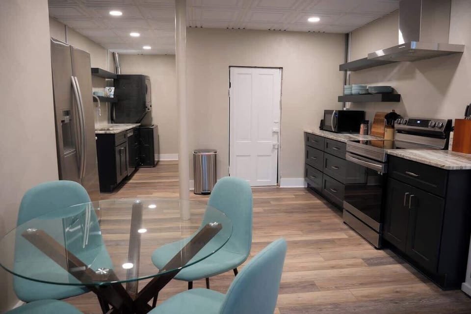 Modern kitchen with dining space