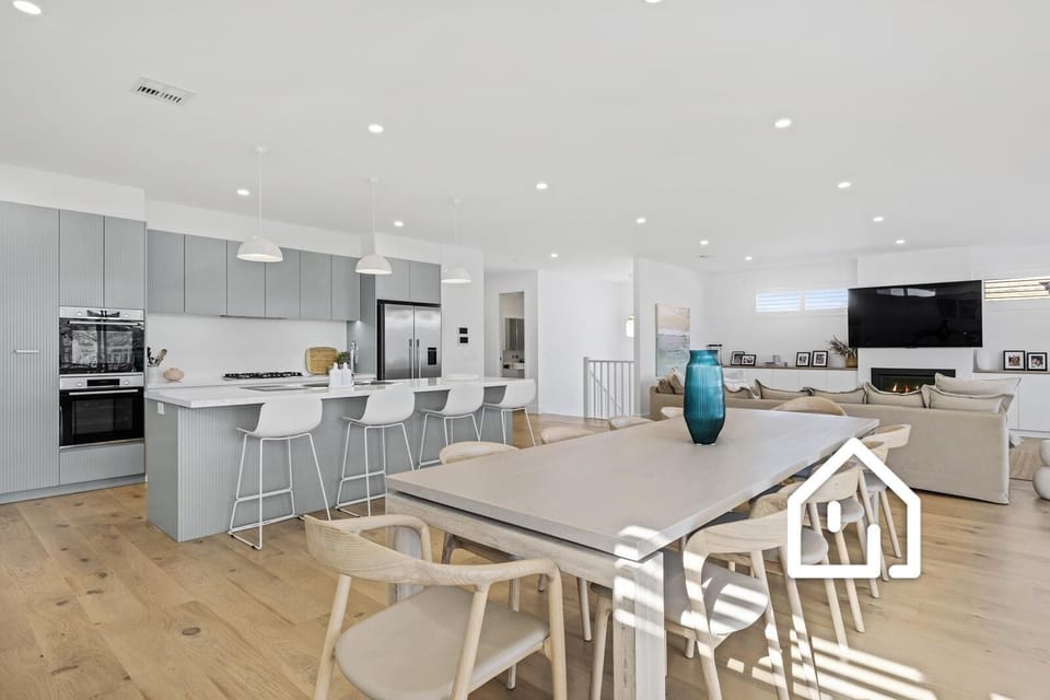 Indoor dining setting for ten and breakfast bar for four