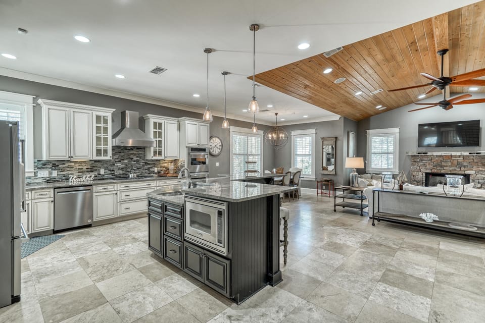 Expansive full kitchen and living area
