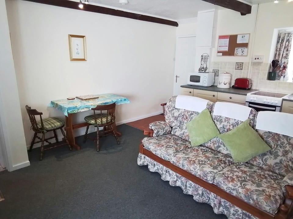 Living and dining area with sofa and table and chairs